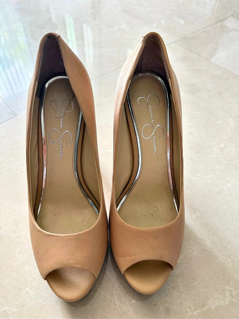 Jessica Simpson Peep Toe Platform Heels in Brown
